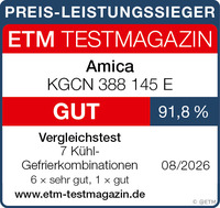 Preis-Leistungssieger: Amica Kühl-Gefrierkombination KGCN 388 145 E überzeugt im ETM-Vergleichstest